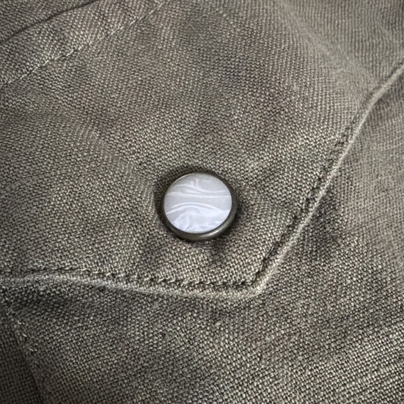 Taylor Stitch Shirt 44 XL Men's Green 100% Linen Western Pearl Snap Short Sleeve - Picture 6 of 9